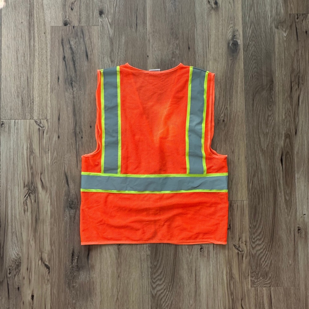 Hi-Vis Orange Mesh Safety Vest Reflective Striped Zipper Pockets‎ EN 471 Large - Picture 4 of 5